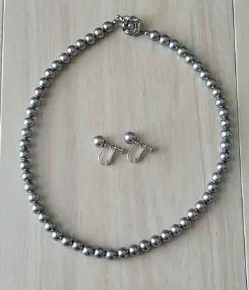 그레이 펄 목걸이 귀찌 2세트