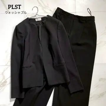 [컨디션 최상] 플라스테 워셔블 세트 노카라 자켓 팬츠 L 블랙