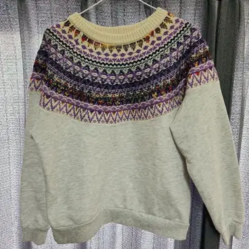 BEAMS 노르딕 무늬 스웨터 그레이/보라색