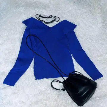 CELFORD 카라 부착 리브 니트 스웨터 블루 36