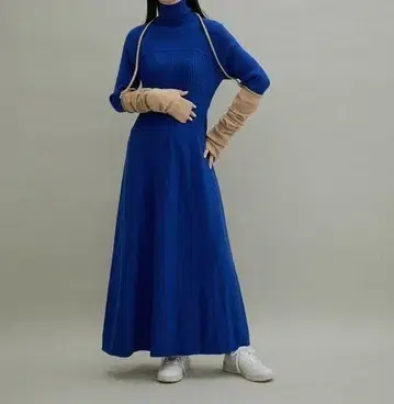 ADAM ET ROPE' 22AW 믹스 패턴 니트 원피스 블루