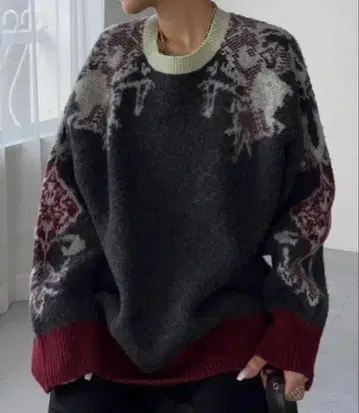 지나시스 패널 패턴 자카드 풀오버 니트