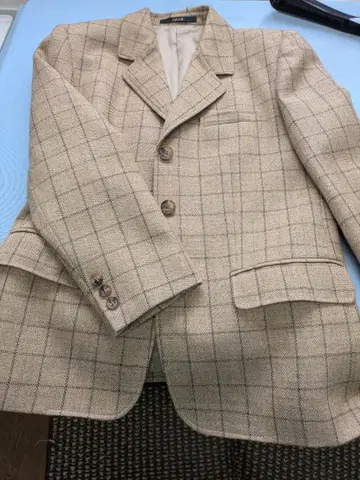 DAKS 베이지 체크 무늬 테일러드 자켓