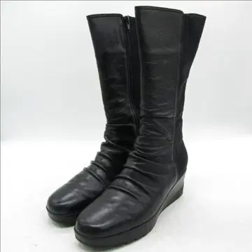 미사용 새상품 일본제 가죽 롱 부츠 23.5cm 블랙