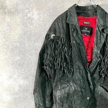 BERMANS 가죽 자켓 긴팔 블랙 무지 레드 웨스턴 천연 가죽