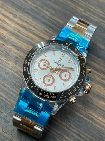 RELAX 크로노그래프 손목시계 빈티지 타입 화이트/골드 다이얼