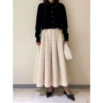 milaowen 턱 볼륨 샤기 플레어 롱 스커트 1