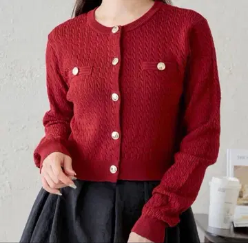 Chico 금장 버튼 케이블 크롭 가디건