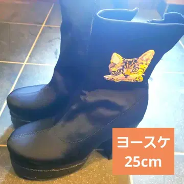 요스케 고양이 자수 블랙 통굽 부츠