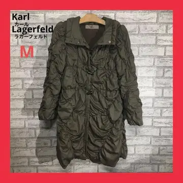 새상품급 칼 라거펠트 충전솜 롱 코트 후드 있음 여성용 38 카키