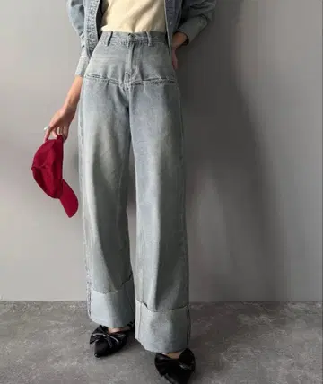 [ JaVa 자바 콜라보 ] 롤업 프론트 포켓 와이드 데님 팬츠