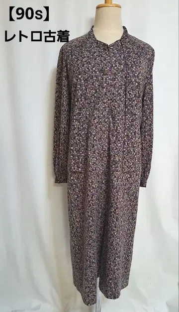 [ 90s ] 레트로 원피스 울 혼방 얇은 소재 옷깃 끈 포함 올 패턴
