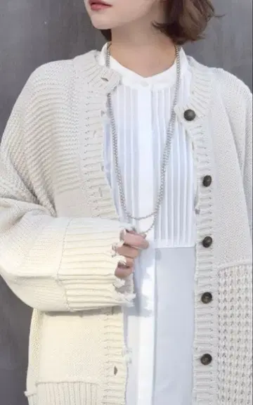 w closet 3G 패치워크 찢김 가디건