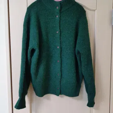 그린 니트 가디건 긴팔 버튼 포함