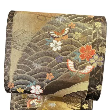 후쿠로 오비 당직 설륜 선송죽매 나비 무늬 금실 기모노 113b p ms