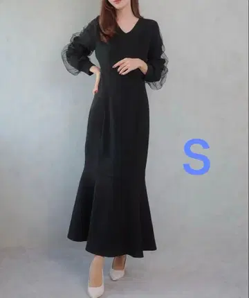 CENEA 세네아 V넥 시어 슬리브 머메이드 원피스 S