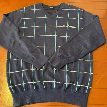 Titleist 네이비 체크 무늬 스웨터 L