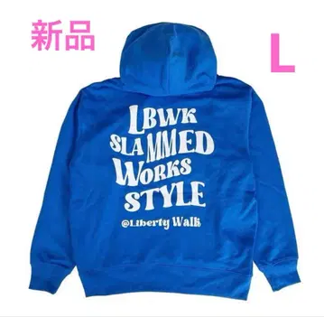 LIBERTYWALK 상의 후드티 블루 플로키 자수 로고 속기모