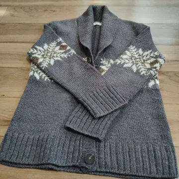 People Tree 손뜨개질 가디건 눈꽃 패턴 브라운 울