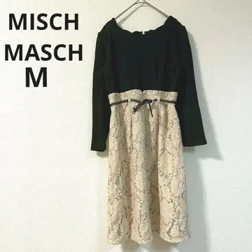 미슈마슈 원피스 M 블랙 베이지 꽃무늬 레이스 절개 데이트