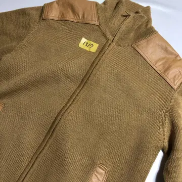 볼라레 소가죽 가죽 패치 드라이버 니트 집업 자켓