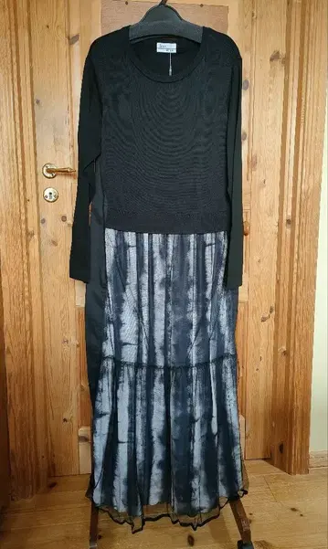 긴팔 티어드 원피스 블랙/그레이