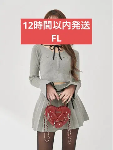 Darich 허리 오픈 리본 디자인 니트 미니 원피스 그레이 FL