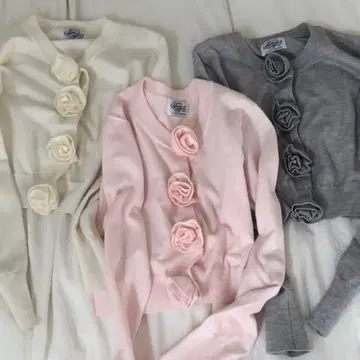 treaturself 로즈 플라워 모티브 가디건 그레이