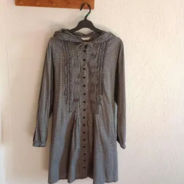 핑크하우스 블랙 x 화이트 깅엄 체크 긴팔 튜닉