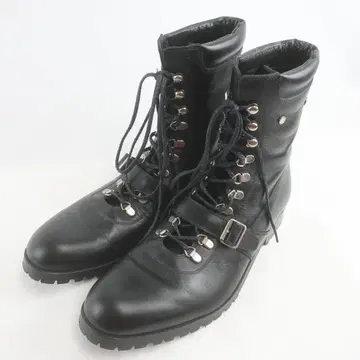 Ringhio 천연 가죽 가죽 로고 레이스업 워크 부츠 신발 블랙