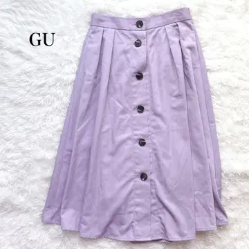 지유 프론트 버튼 플레어 스커트 플리츠 허리밴딩 플레어 깔끔한