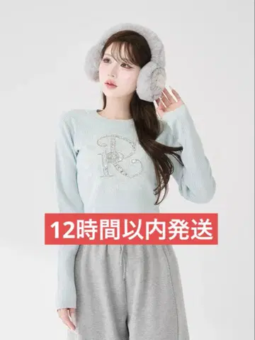 Darich DR 비쥬 플라워 리브 니트탑 SAX 스카이블루 다리치