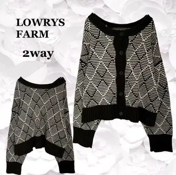 [ 로리즈팜 ] 니트 가디건 [ F ] 블랙 울 혼방 다이아 무늬