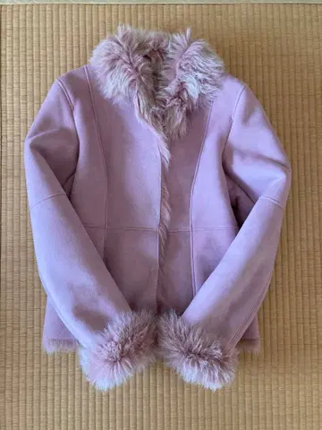 핑크 무스탕 코트 사이즈 40 엠케이 미쉘클랑