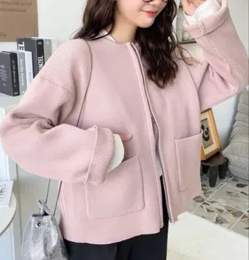 W 지퍼 집업 니트 블루종