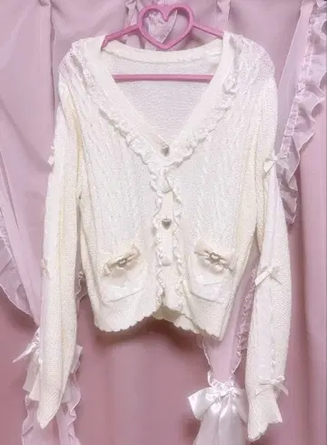 LIZLISA 리본 포켓 가디건 화이트