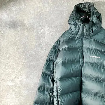 mont-bell 다운 자켓 긴팔 그린 로고 페더 나일론