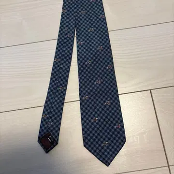 실크 100% 넥타이 네이비 체크 무늬