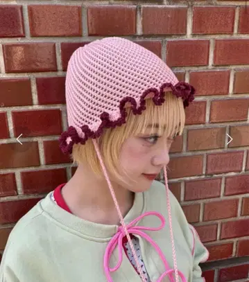 미사용 CIAOPANIC 끈 포함 프릴 니트 햇 핑크 프리 사이즈