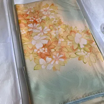 순수 실크 호몬기 꽃무늬 민트 그린