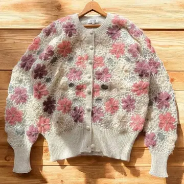 하나뿐인 구제 의류 크로셰 모헤어  니트 꽃무늬 빈티지 레어 올 패턴