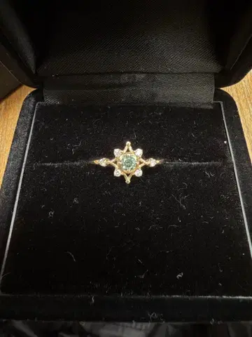 K10 골드 별 모양 반지 그린 컬러 스톤