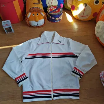 빈티지 Puma 화이트 스트라이프 저지