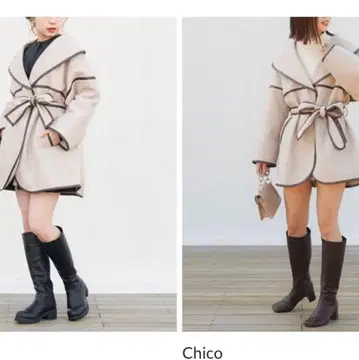 WHO's WHOChico 파이핑 미디 숄 칼라 코트