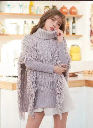 미사용 새상품 Darich 다리치 니트 판초 퍼플