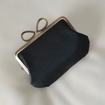 모자 가마구치 지갑 (12cm) 블랙 가죽 흑목구슬 가마구치 앤틱 골드