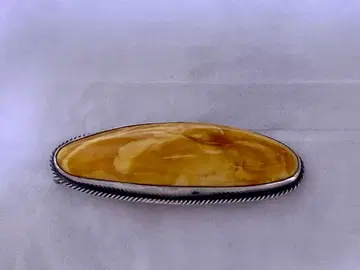 스털링 실버 버터스카치 앰버 빈티지 브로치 (긴 브로치