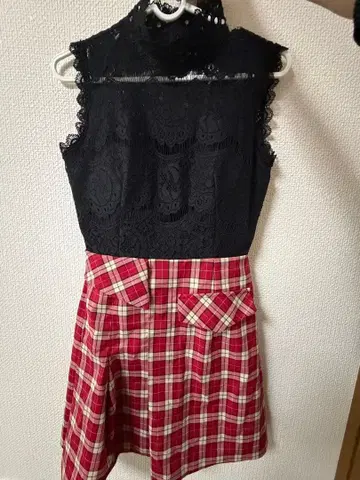 레이스 탑 체크 무늬 드레스