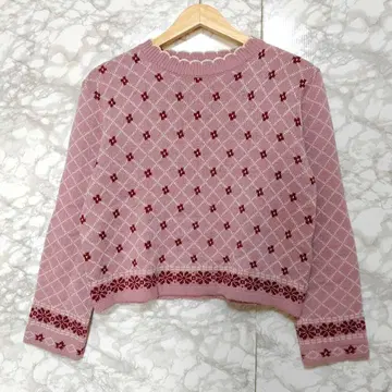 epine 긴팔 니트 스웨터 체크 꽃무늬