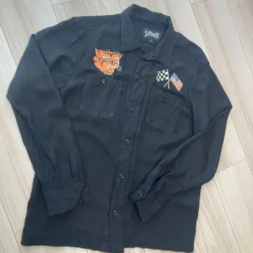 Schott 레이온 긴팔 셔츠 호랑이 자수 M 사이즈